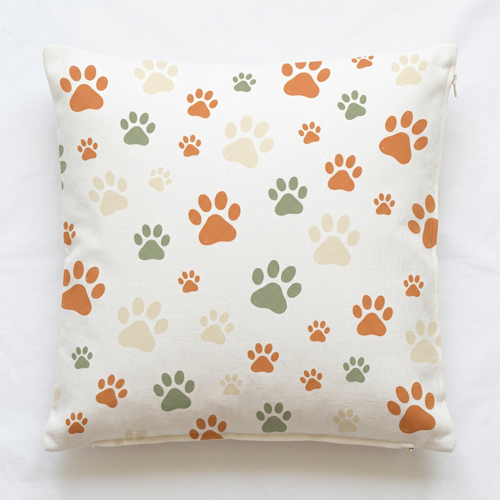 Paw Print Throw Pillow Cover — Warm Tones