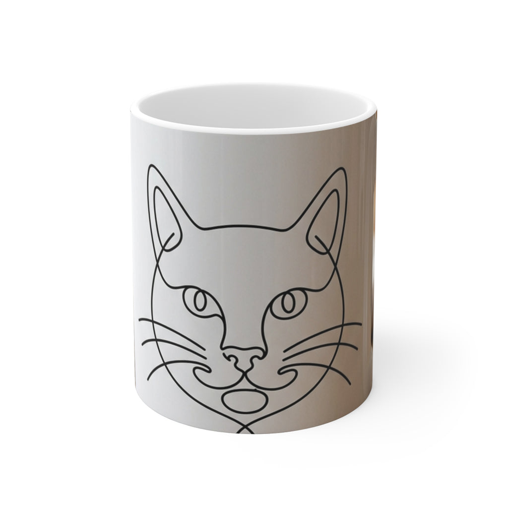 Minimalist Cat Face Line Art Mug