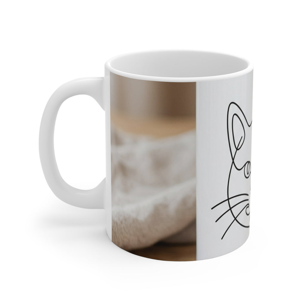 Minimalist Cat Face Line Art Mug