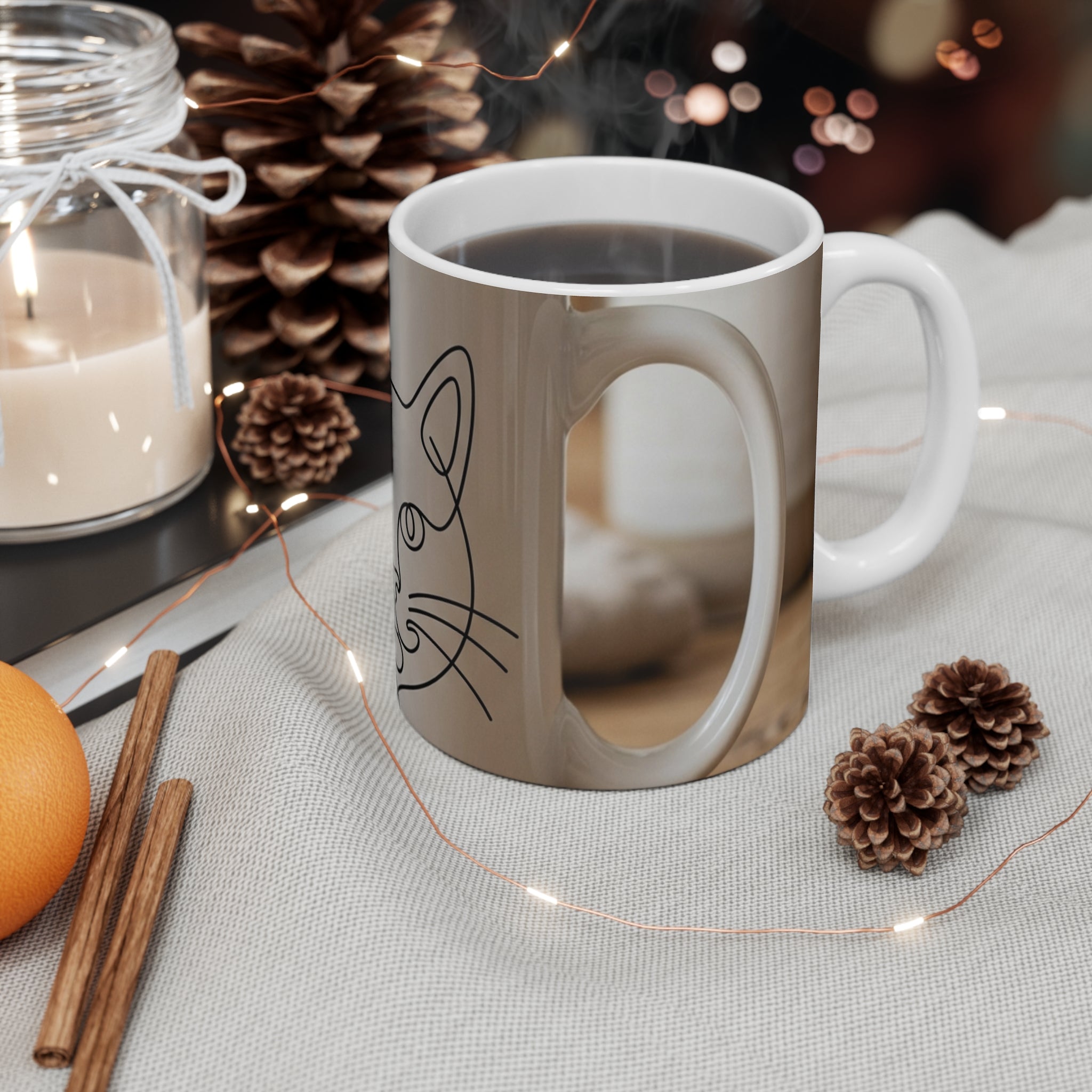 Minimalist Cat Face Line Art Mug